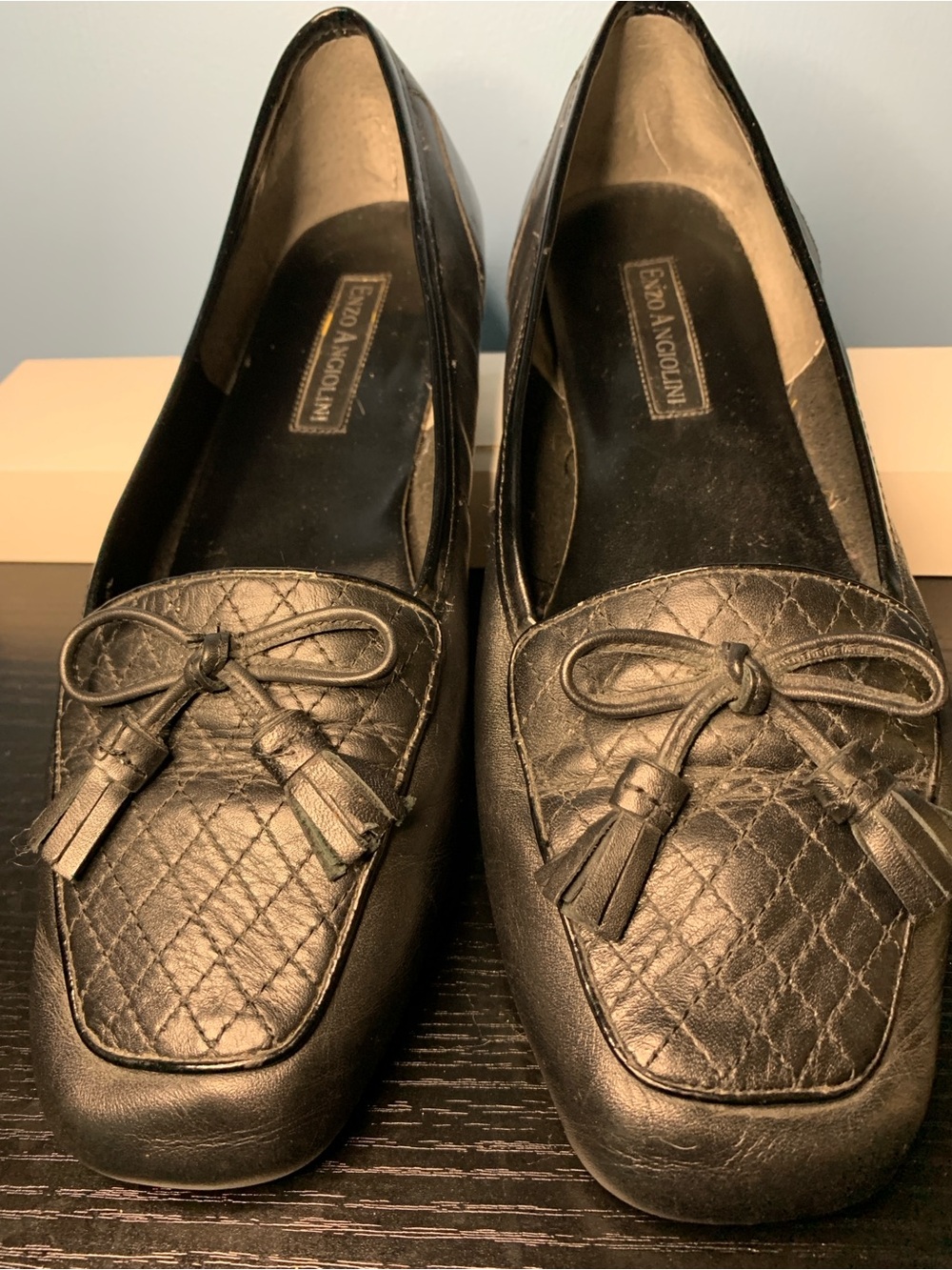 Enzo Angiolini Black Quilted Tassel Loafers